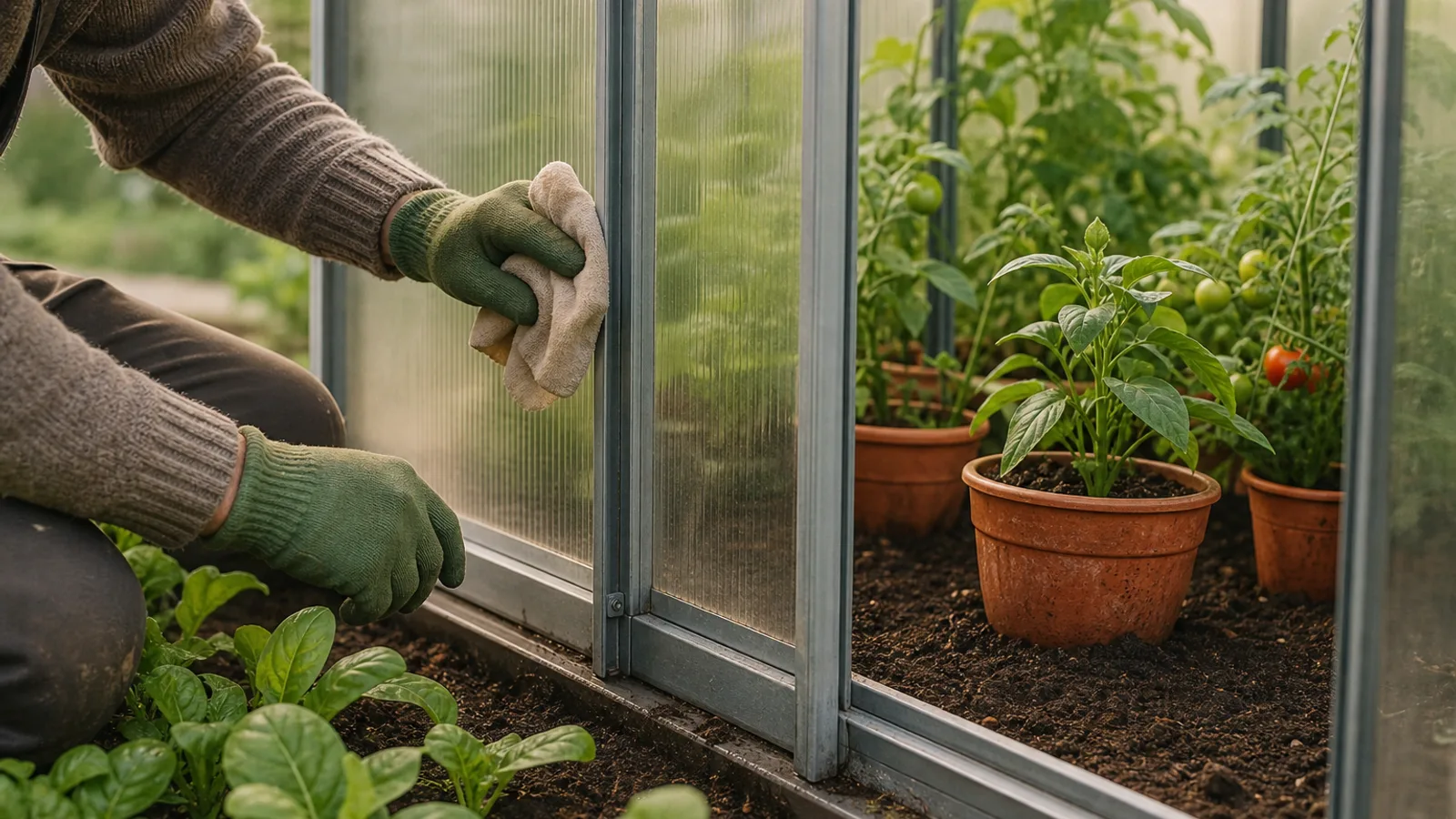 Illustration : Nettoyer sa serre de jardin sans l'abîmer